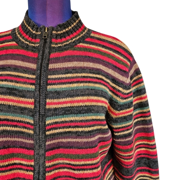 Tiara International Earth Tone Striped Full Zip Sweater Cardigan Size Small K64 - Picture 2 of 8